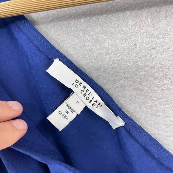 Derek Lam 10 Crosby Dress Womens 2 Blue One Shoulder Ballon Above Knee Tie Front - Picture 2 of 10